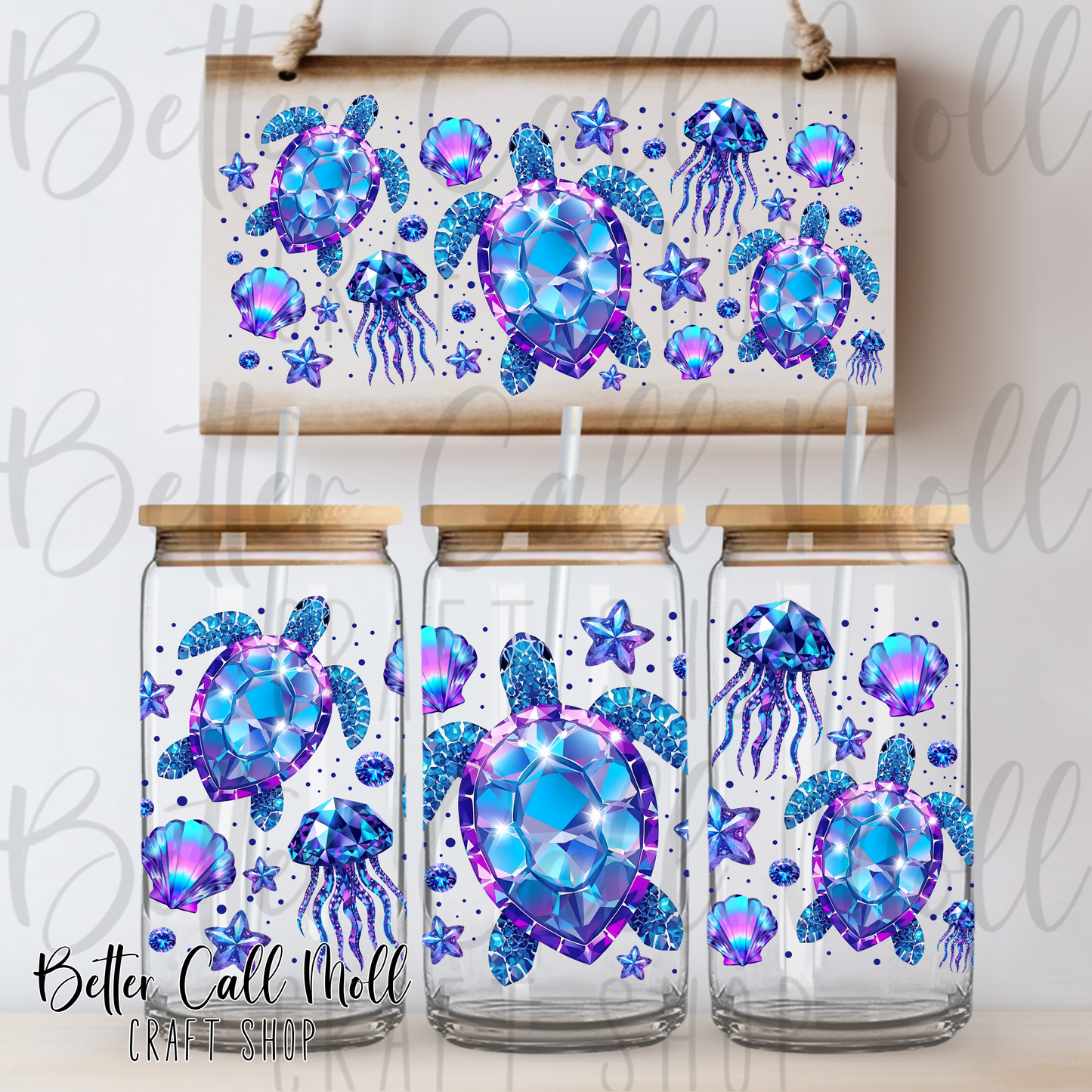 Blue and Purple Jewel Sea Turtles UV DTF 16oz Tumbler Wrap