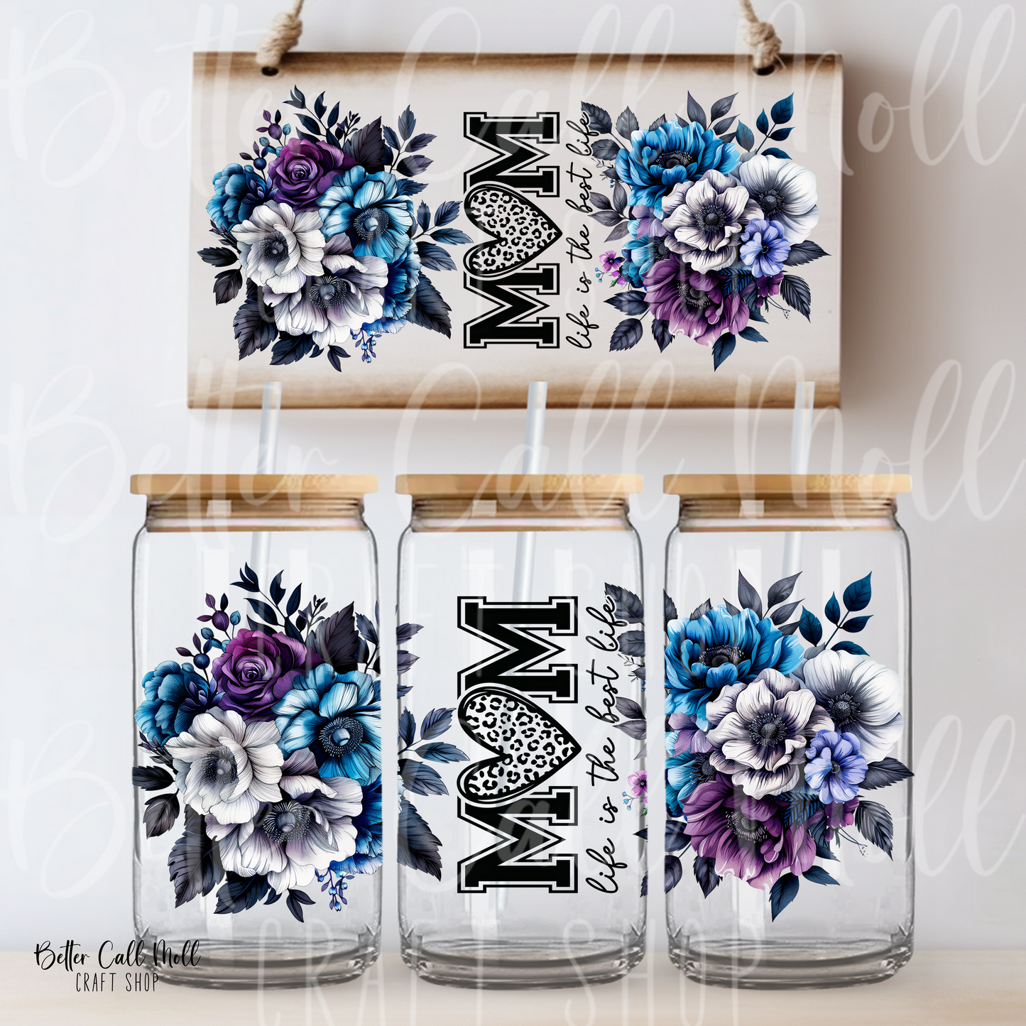 W164 - Mom Life is the Best Life Floral UV DTF 16oz Tumbler Wrap