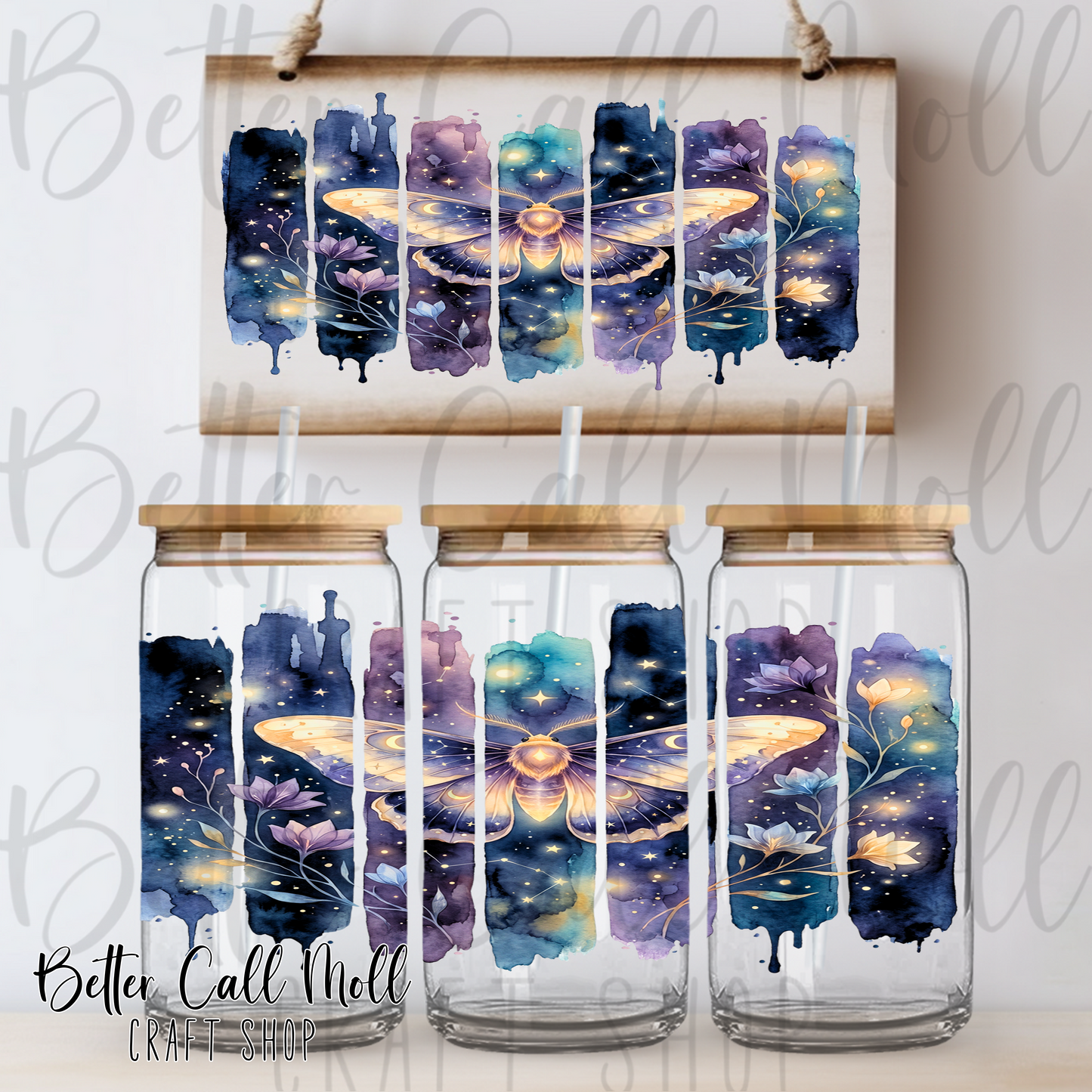 Brushstroke Moth UV DTF 16oz Tumbler Wrap