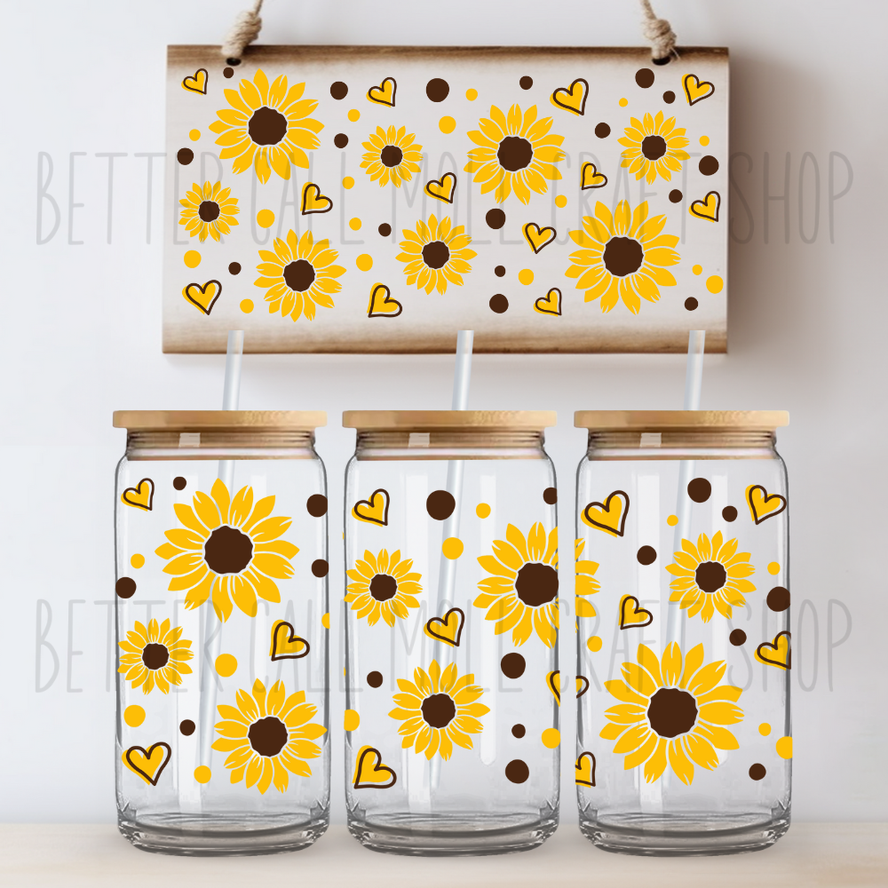 W003 - Sunflowers and Hearts UV DTF 16oz Tumbler Wrap