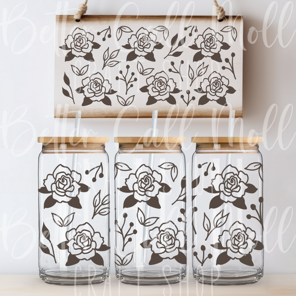 W008 - Roses UV DTF 16oz Tumbler Wrap