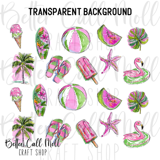 Pink and Green Summer UV DTF 20/30oz Skinny Tumbler Wrap