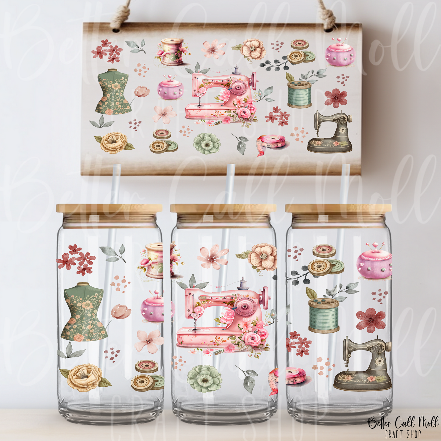 W044 Vintage Sewing Charm UV DTF 16oz Tumbler Wrap