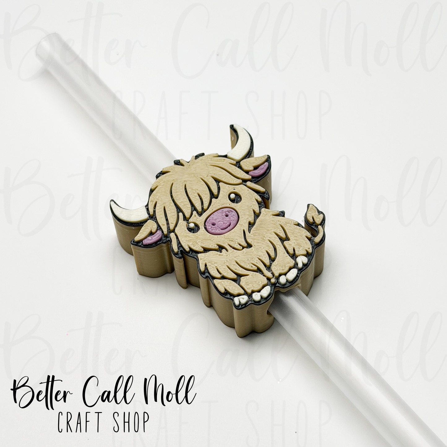 Tan Highland Cow 3D Straw Topper