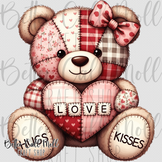 Patchwork Love Bear UV DTF Decal UV DTF Decal