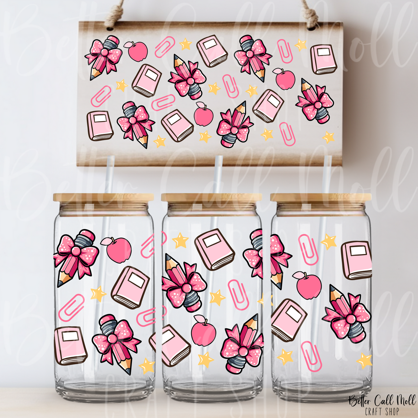 W055 Pink Teacher Elements UV DTF 16oz Tumbler Wrap