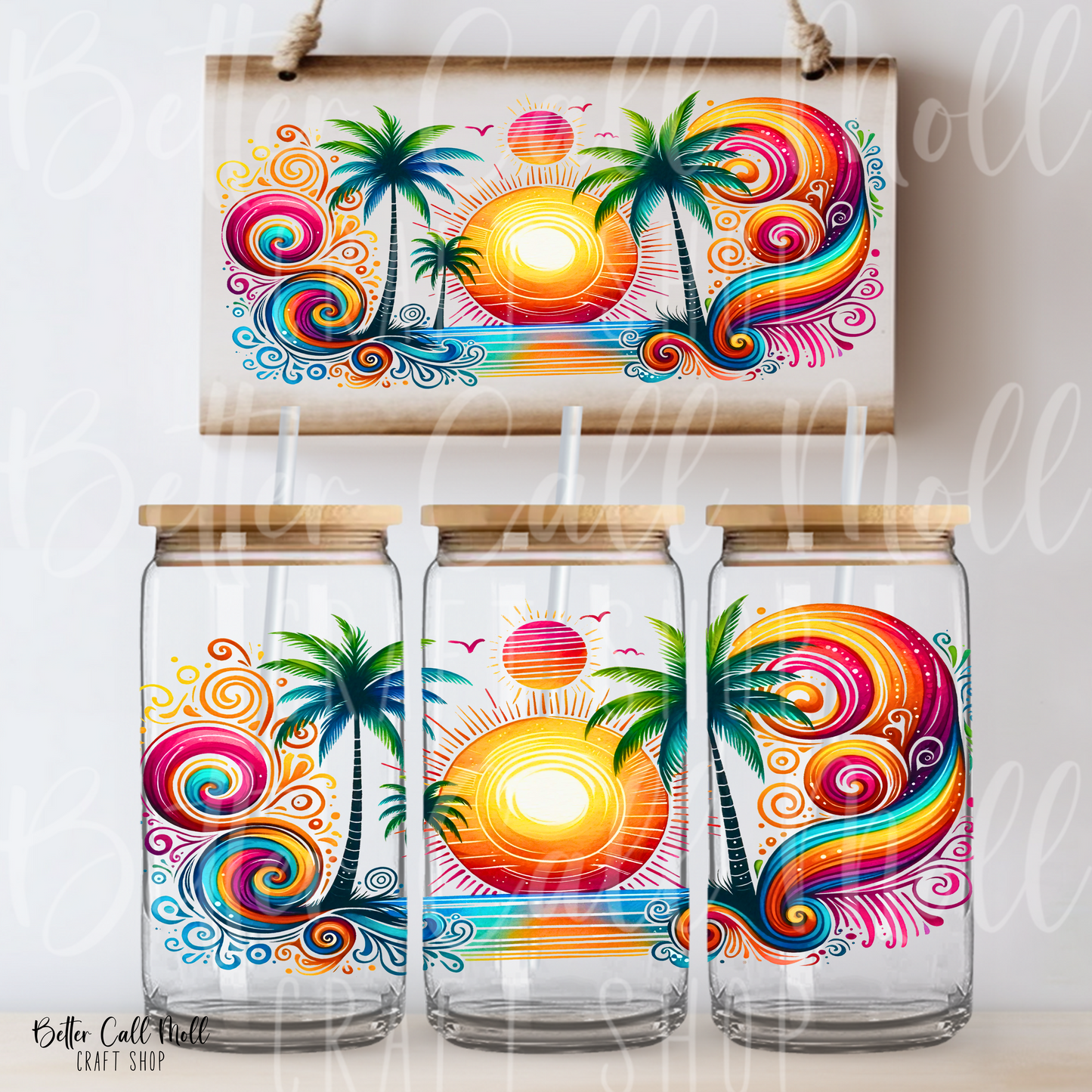 W170 - Sunset Swirls UV DTF 16oz Tumbler Wrap