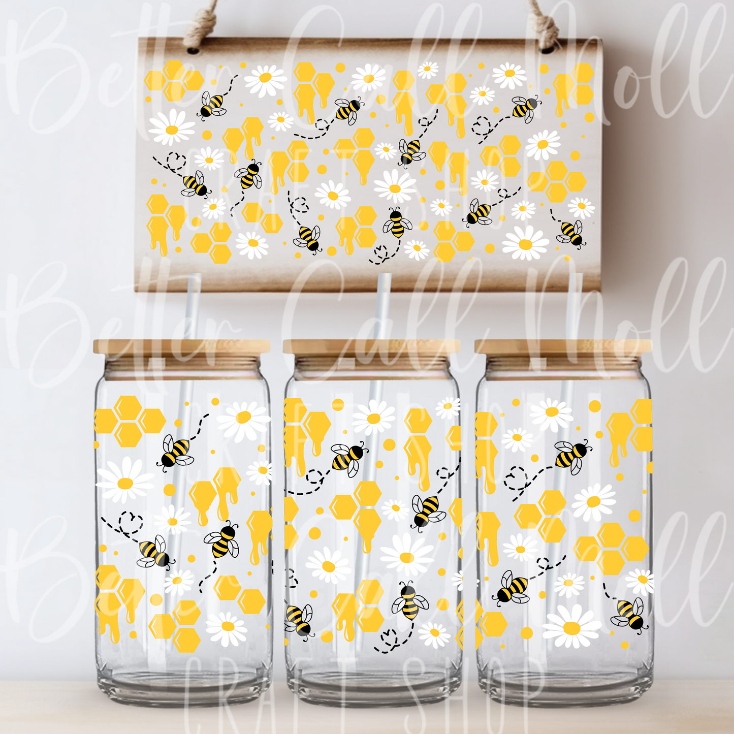 W107 - Honey Bee UV DTF 16oz Tumbler Wrap