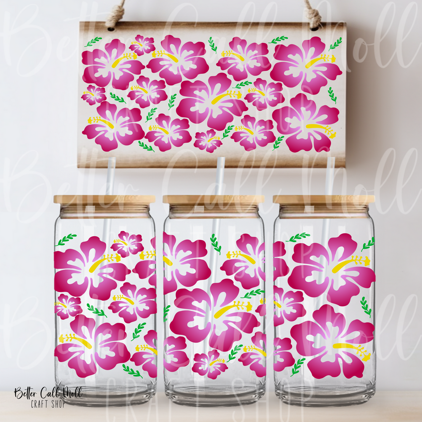 W163 - Pink Hibiscus Flowers UV DTF 16oz Tumbler Wrap