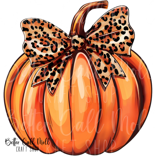 D064 - Pumpkin with Leopard Print Bow