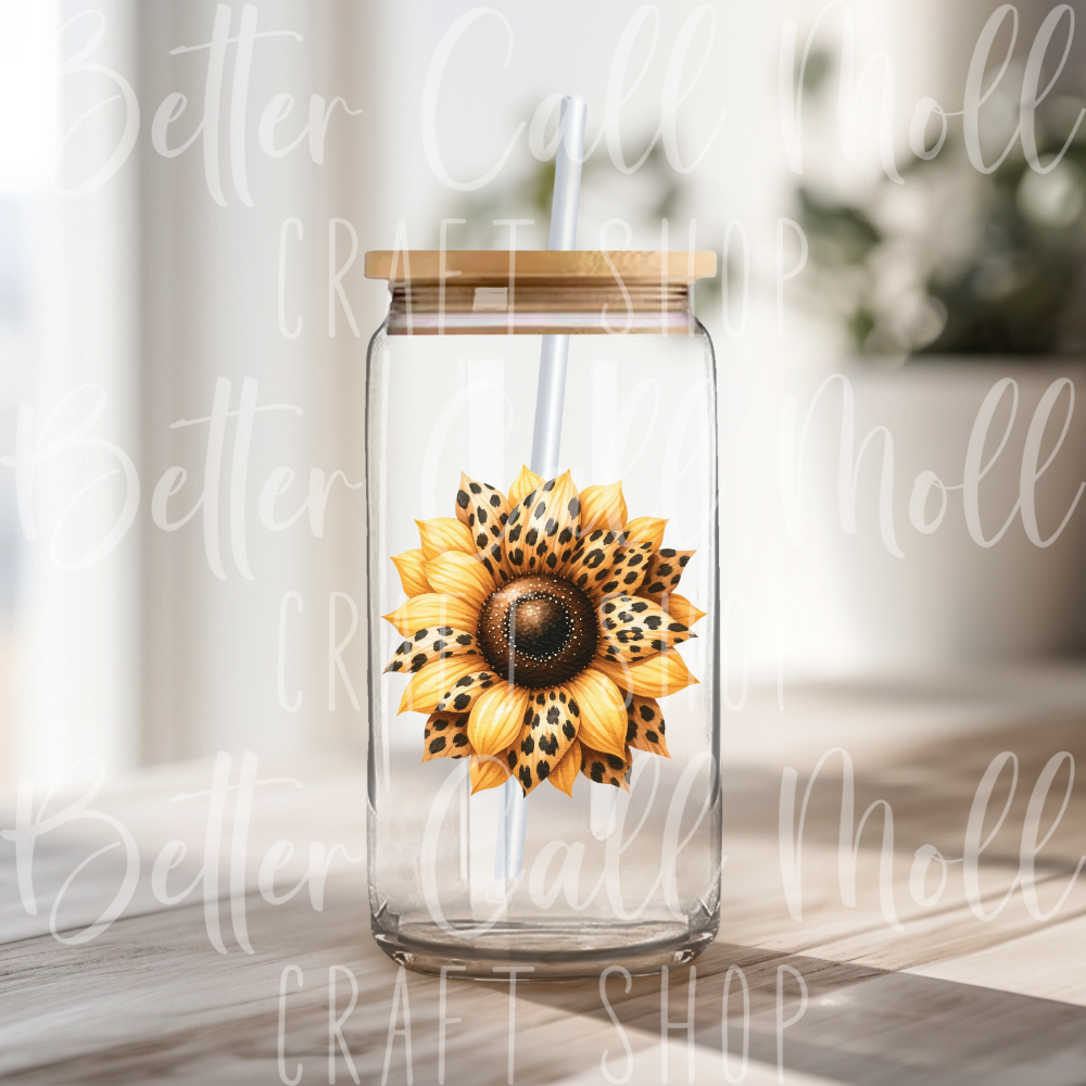 D102 - Leopard Print Sunflower UV DTF Decal