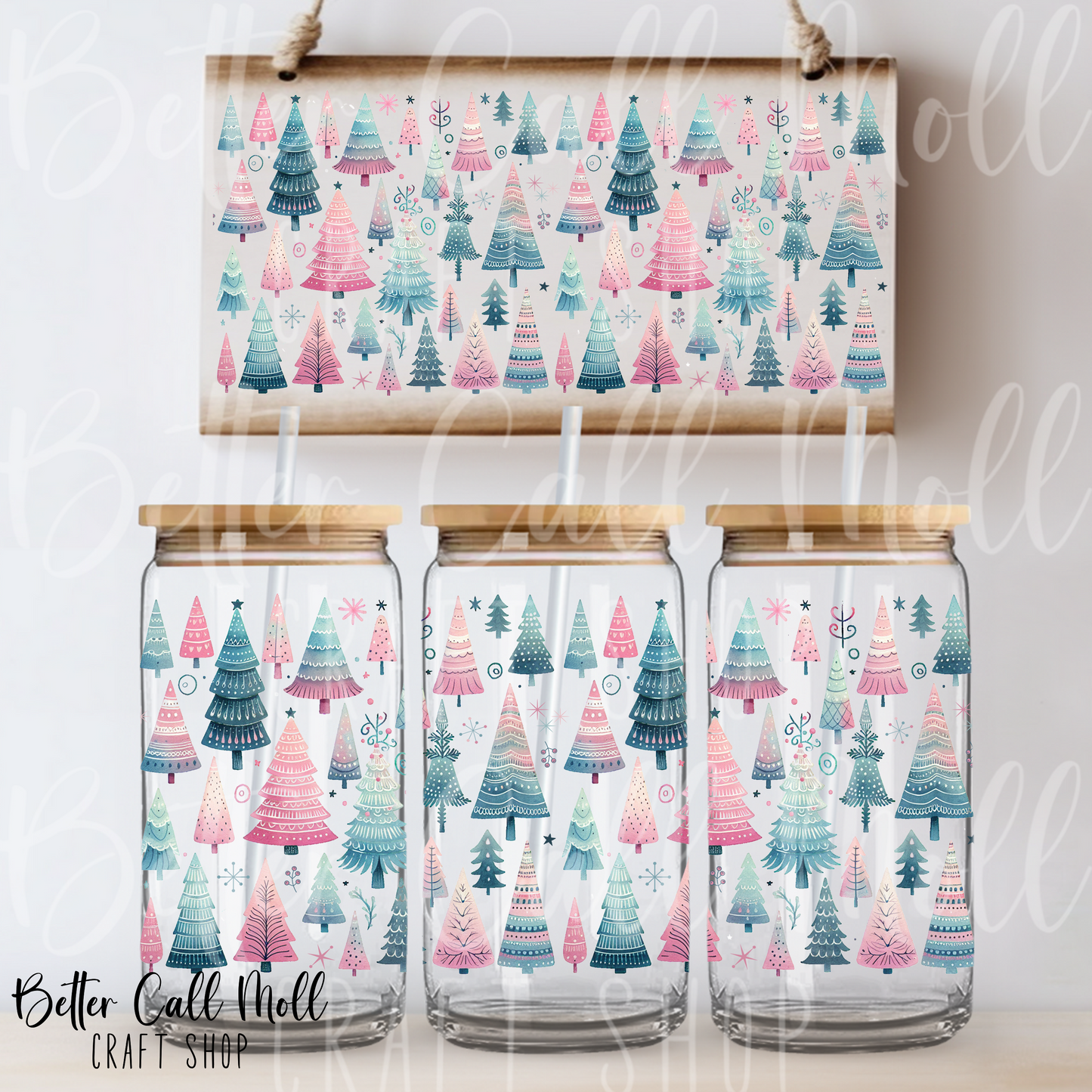 Retro Christmas Trees UV DTF 16oz Tumbler Wrap