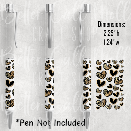 P03 - Black and Gold Hearts UV DTF Pen Wrap