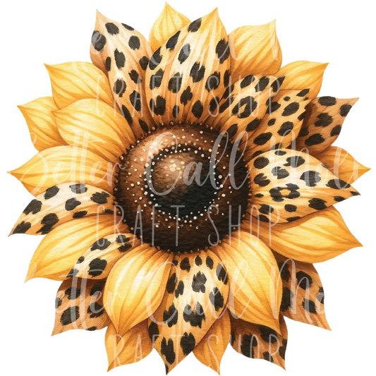 D102 - Leopard Print Sunflower UV DTF Decal
