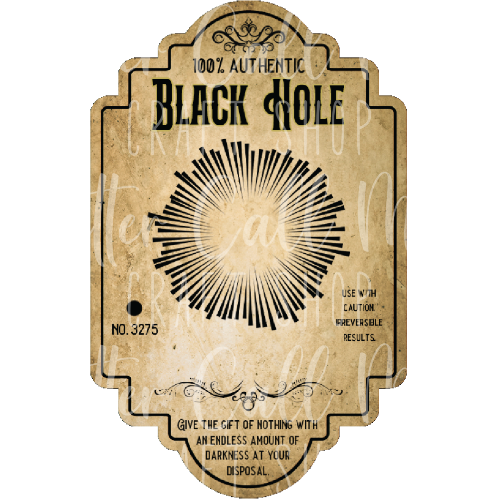 D111 - Black Hole Label UV DTF Decal