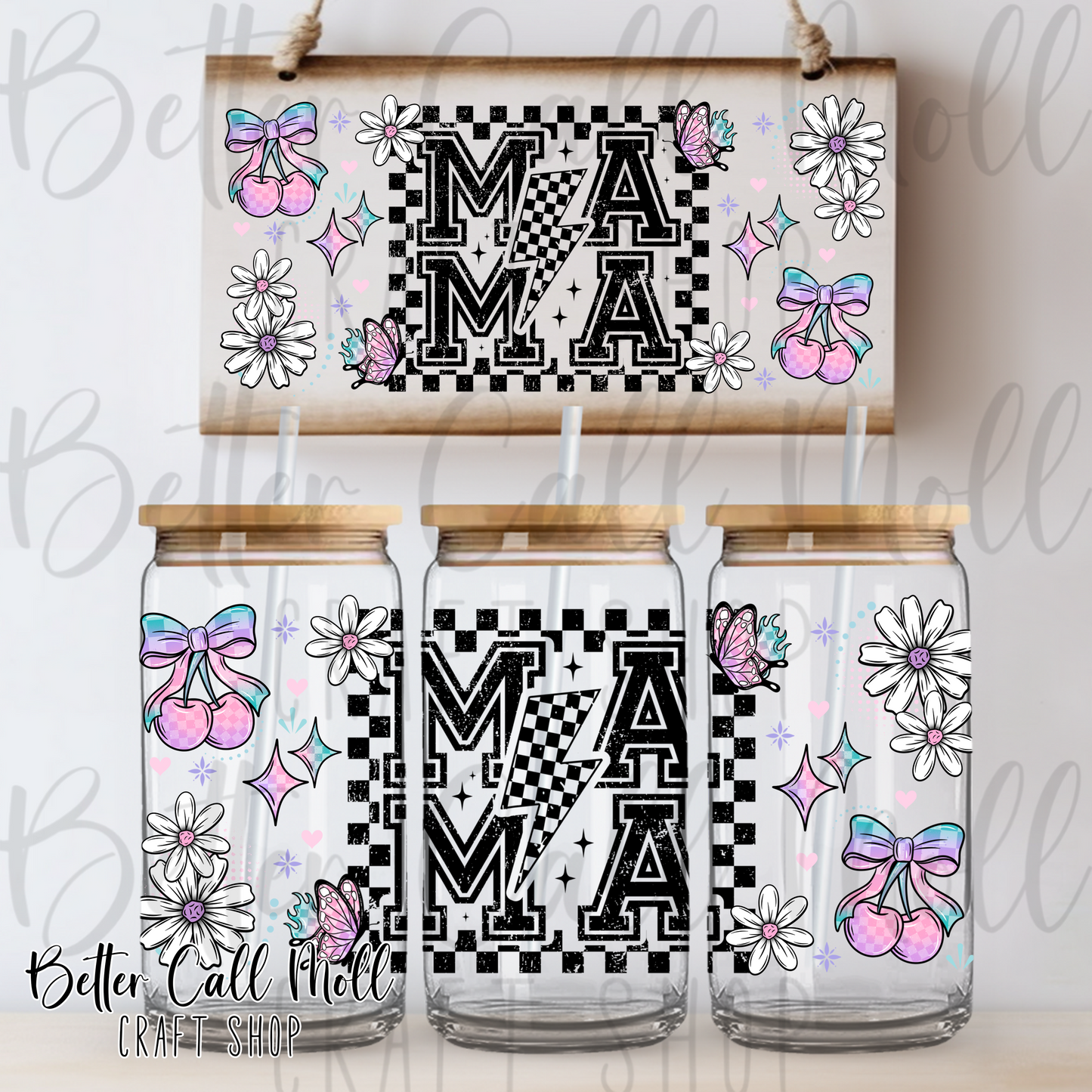 Mama Cherries and Flowers UV DTF 16oz Tumbler Wrap