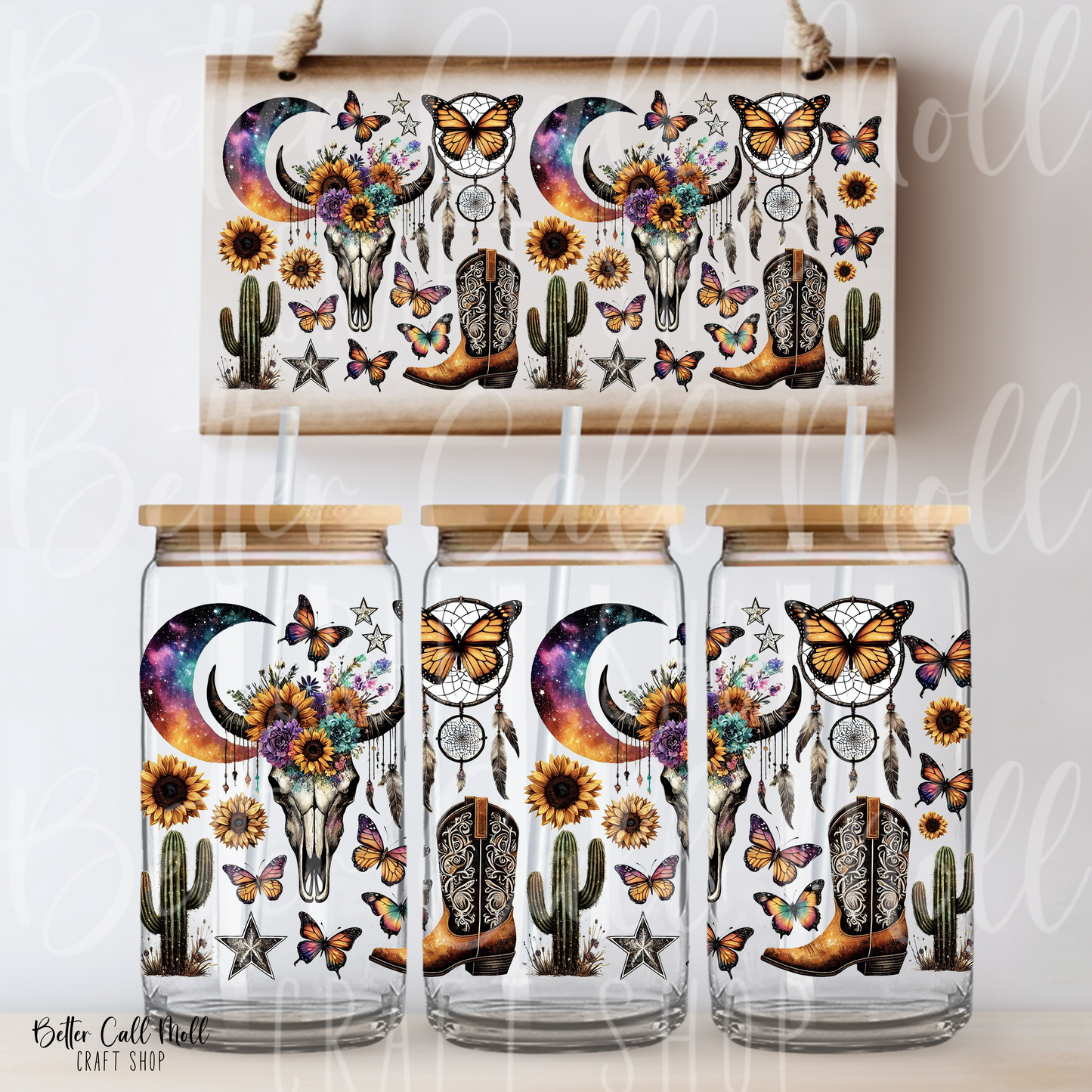 W172 - Boho Western Vibes UV DTF 16oz Tumbler Wrap