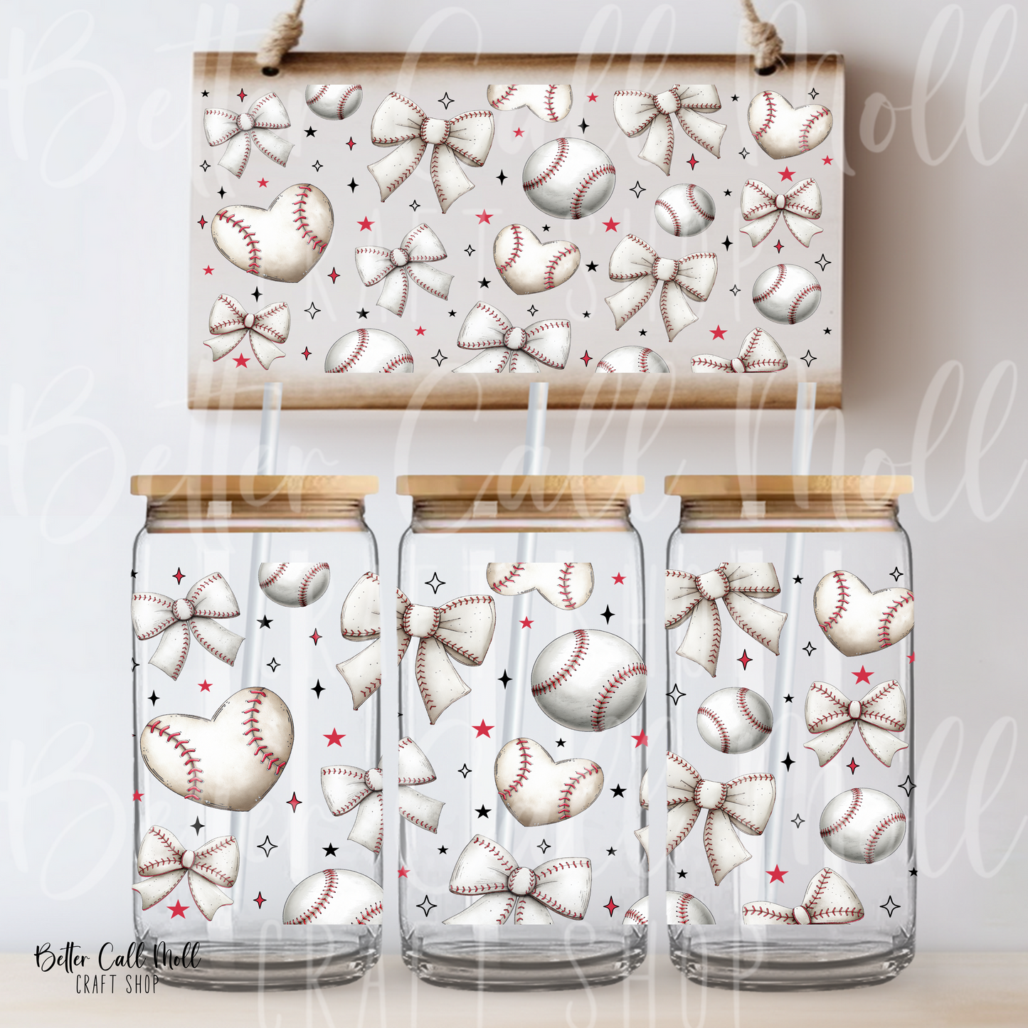 Baseball Bows UV DTF 16oz Tumbler Wrap