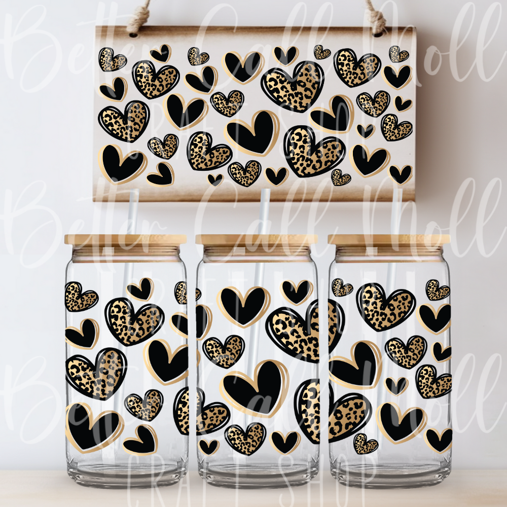 Black and Gold Hearts UV DTF 16oz Tumbler Wrap