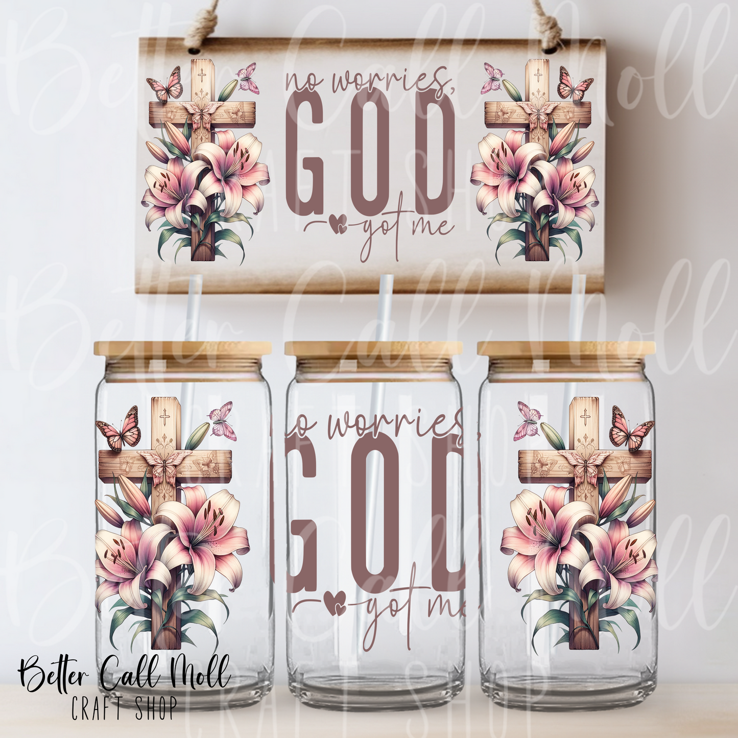 W152 - No Worries, God Got Me UV DTF 16oz Tumbler Wrap