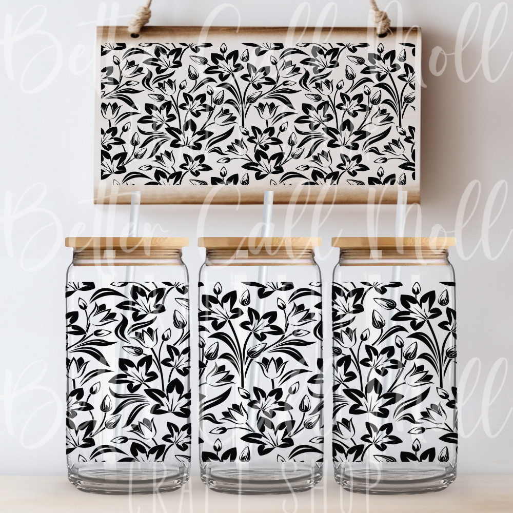 W090 - Floral Tooled Leather UV DTF 16oz Tumbler Wrap