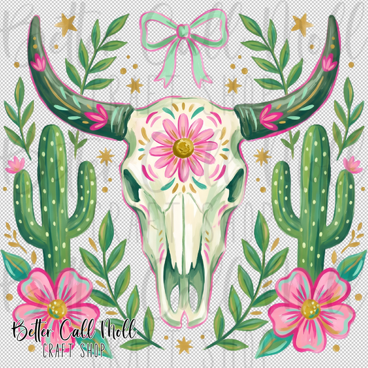 Cactus Bull Skull UV DTF Decal