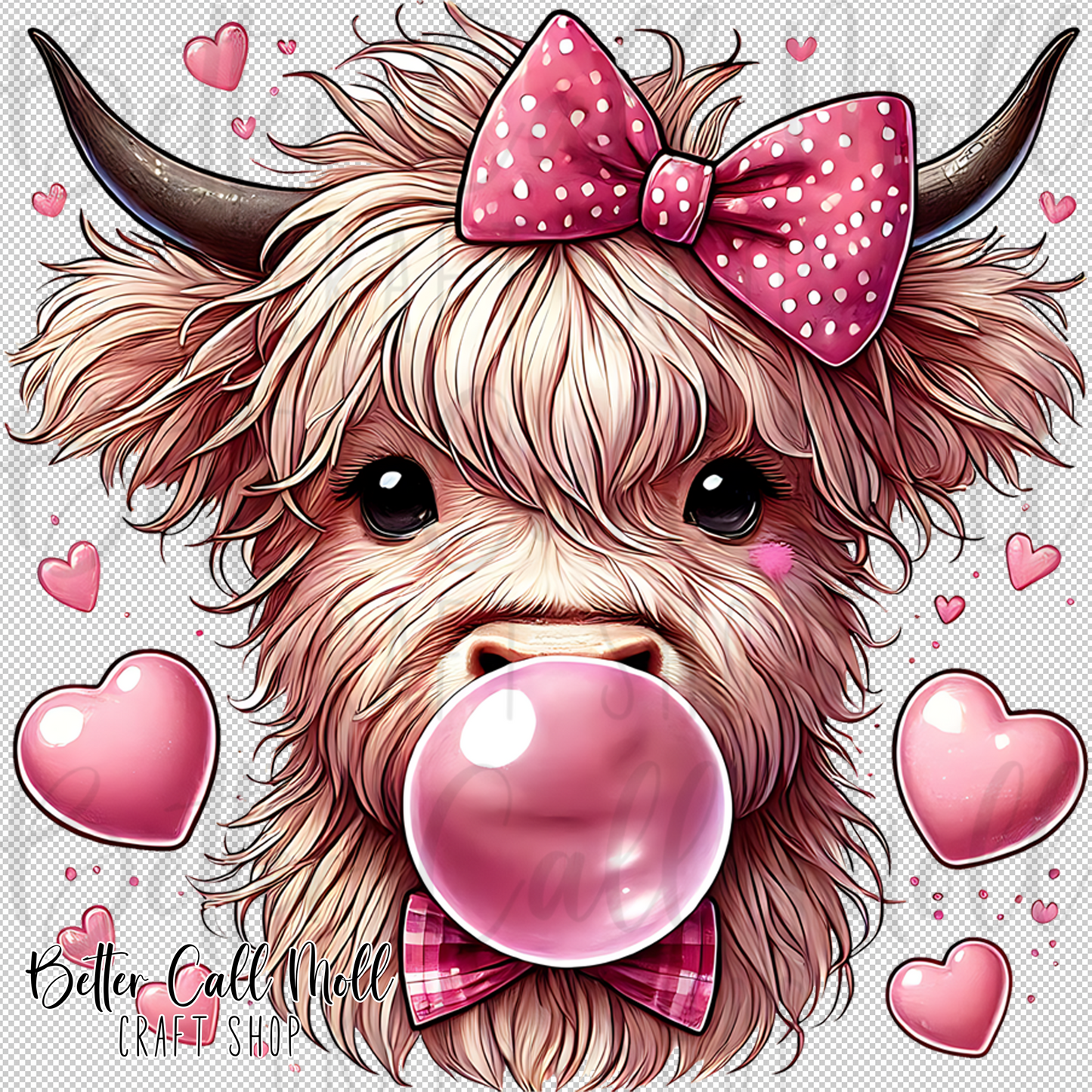 Bubblegum Highland Cow UV DTF Decal