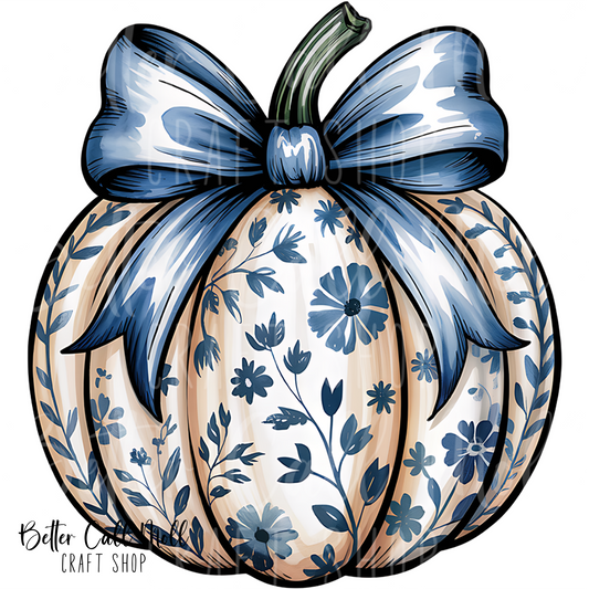 Blue Floral Pumpkin UV DTF Decal