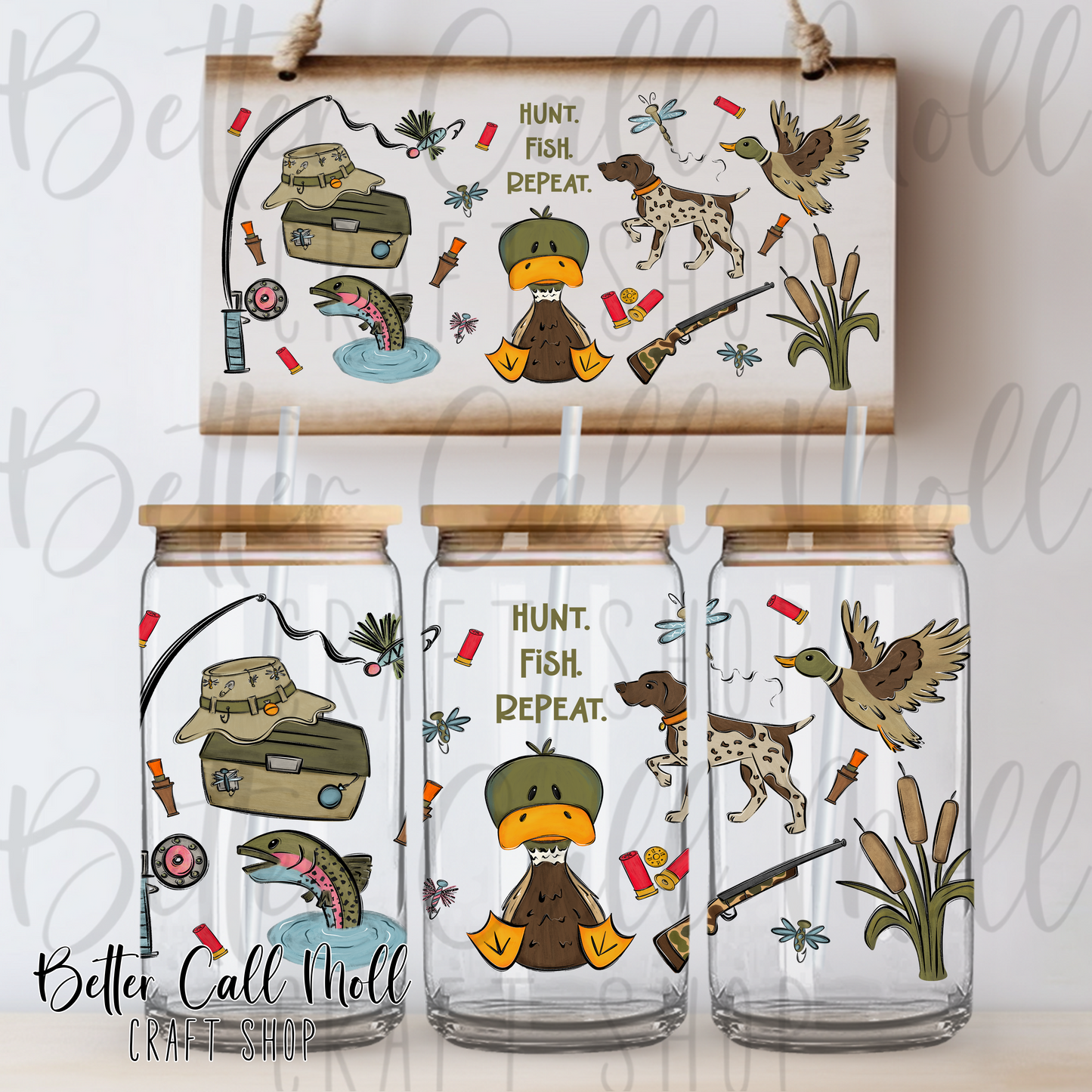 Hunt Fish Repeat UV DTF 16oz Tumbler Wrap