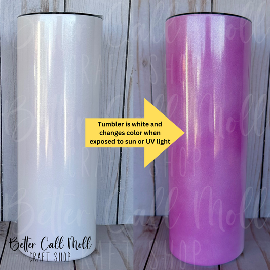 *CLEARANCE* 20oz UV Reactive Sparkle Skinny Sublimation Tumbler