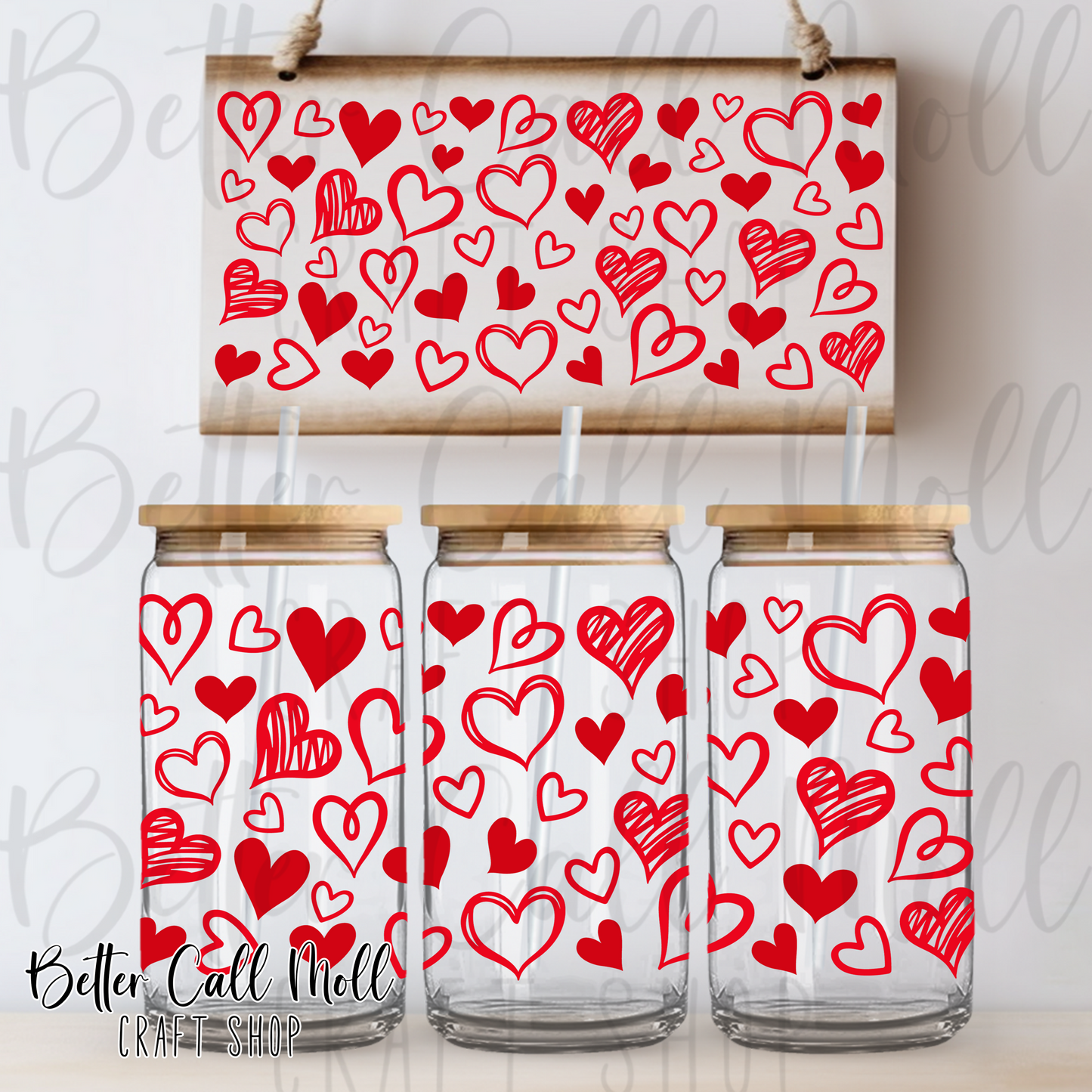 Red Hearts UV DTF 16oz Tumbler Wrap