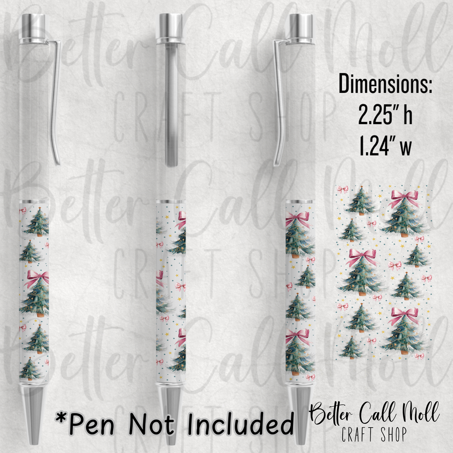 Coquette Christmas Trees UV DTF Pen Wrap