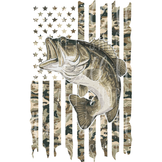 Camo Fish and Flag UV DTF Decal