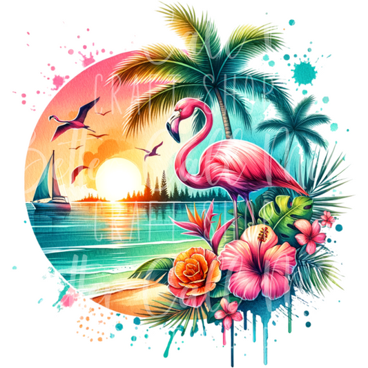 D180 - Flamingo Beach UV DTF Decal