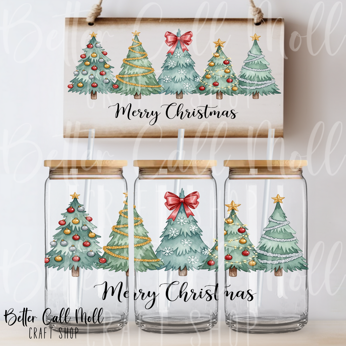 Merry Christmas Trees 2 UV DTF 16oz Tumbler Wrap