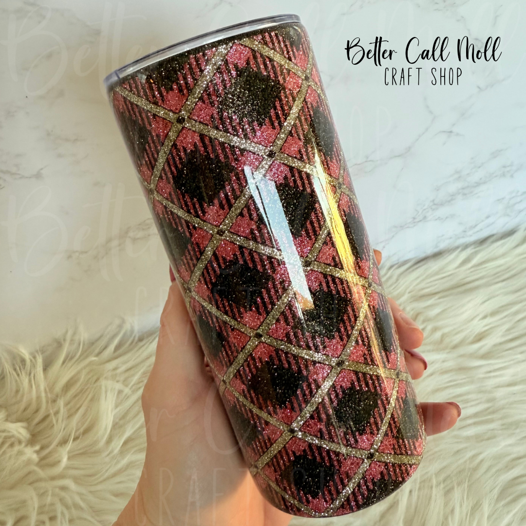 15oz Glitter Plaid Insulated Stainless Steel Coated Tumbler