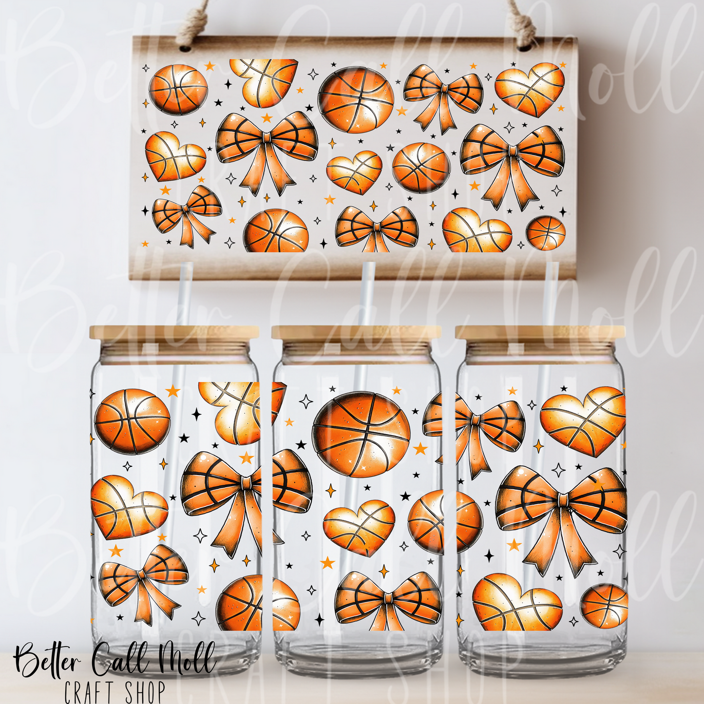 Basketball Bows UV DTF 16oz Tumbler Wrap