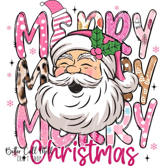 Merry Christmas Pink Santa UV DTF Decal