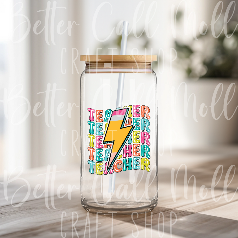 D108 - Teacher Pencil Lightning Bolt UV DTF Decal