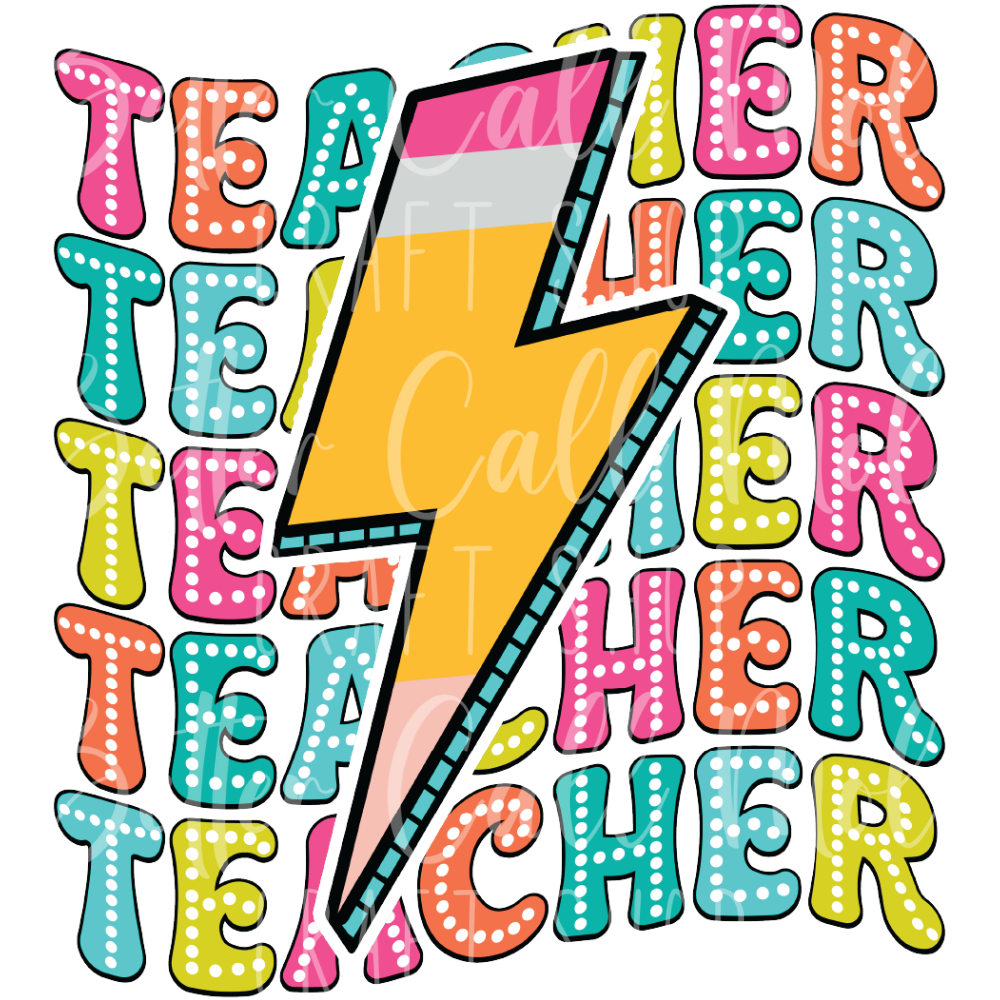D108 - Teacher Pencil Lightning Bolt UV DTF Decal