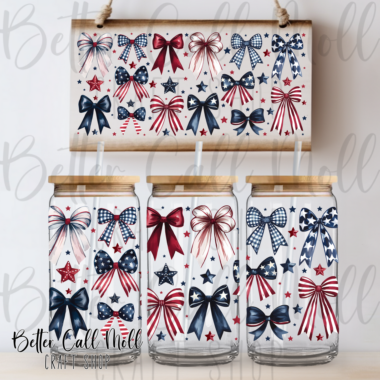 Patriotic Bows UV DTF 16oz Tumbler Wrap