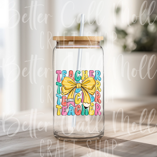 D107 - Teacher Pencil Bow UV DTF Decal