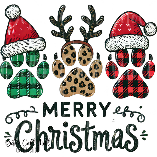 Merry Christmas Paw Prints UV DTF Decal