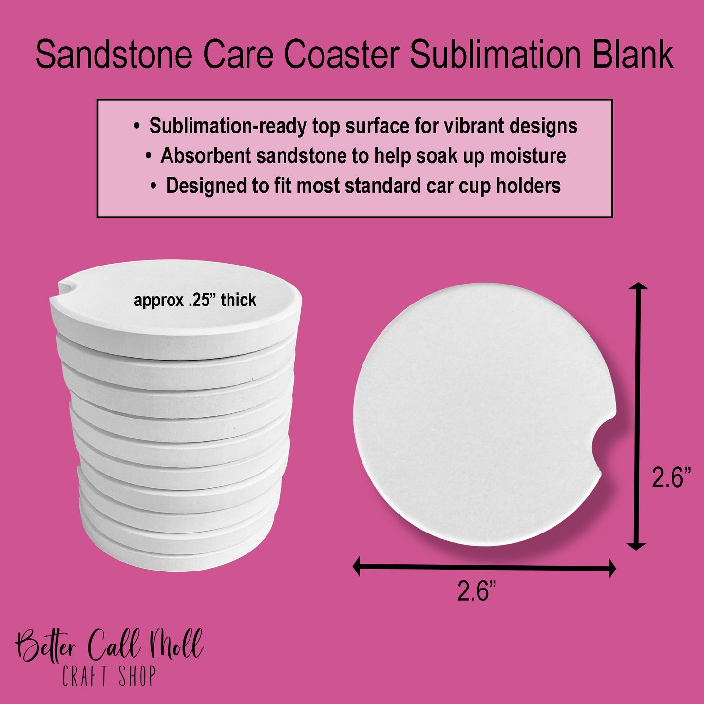 Sandstone Car Coaster Sublimation Blanks