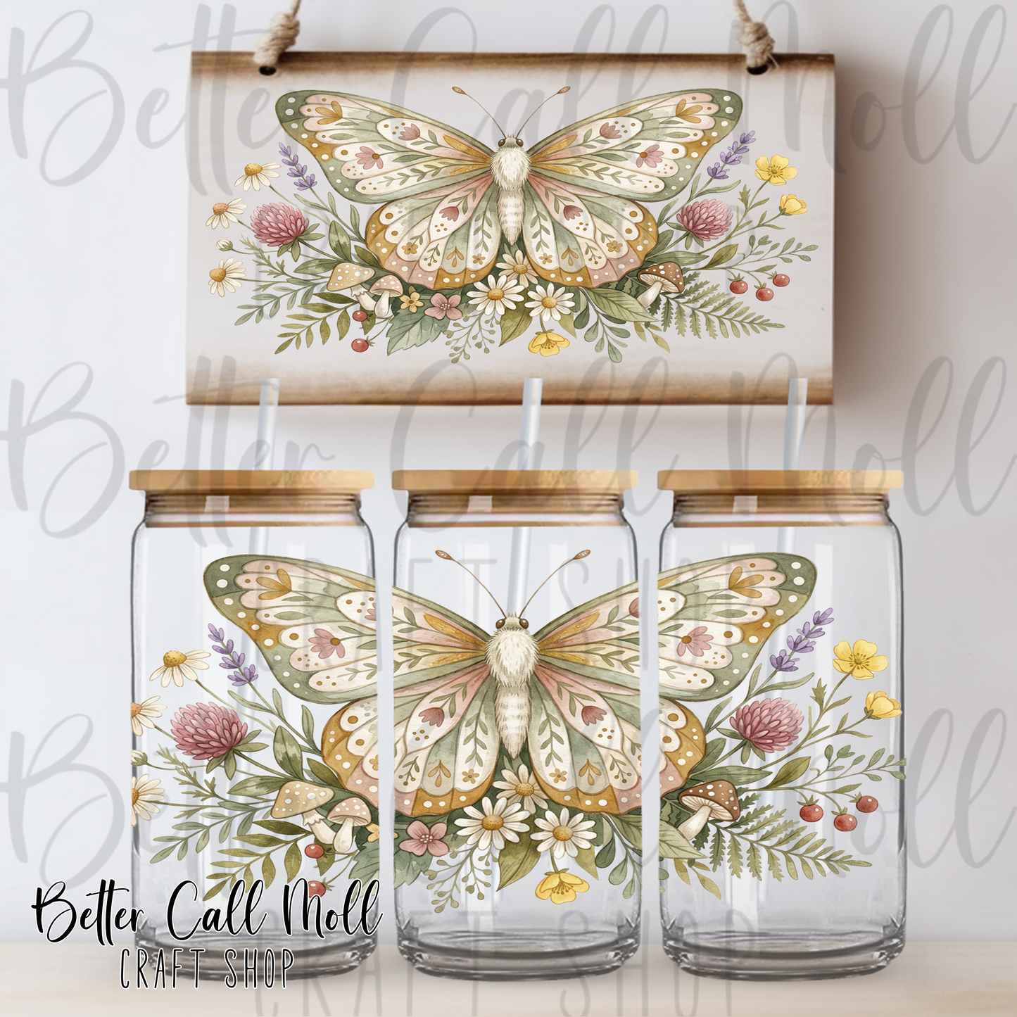 Floral Moth 2 UV DTF 16oz Tumbler Wrap