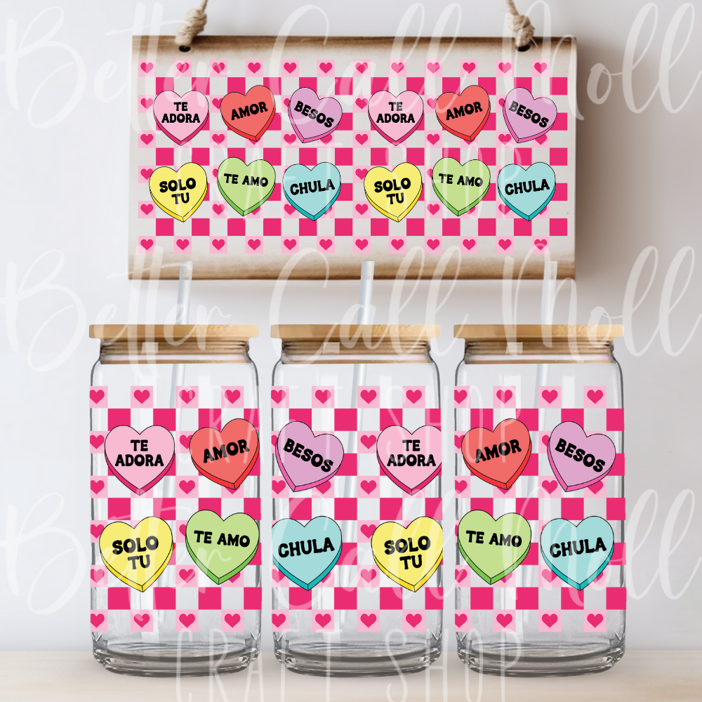 W136 - *CLEARANCE* Spanish Candy Hearts UV DTF 16oz Tumbler Wrap