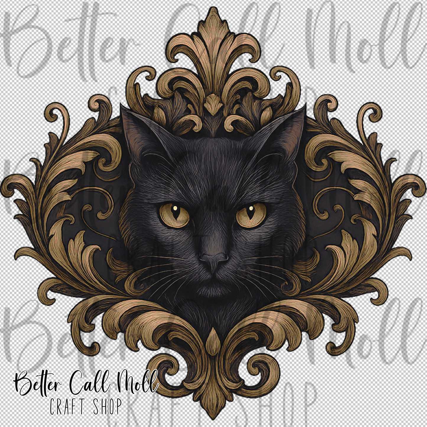 Golden Ash Black Cat UV DTF Decal