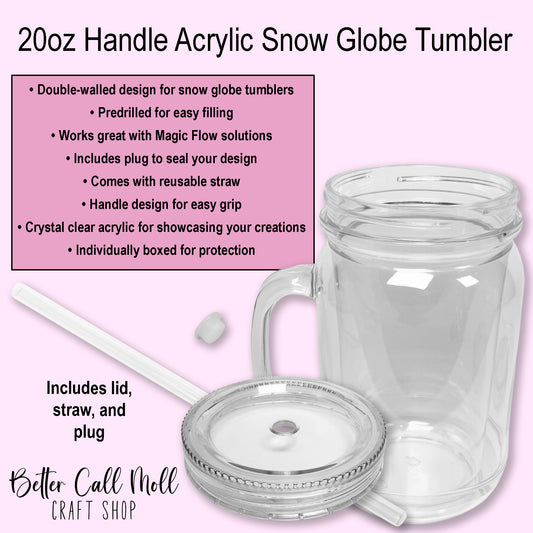 20oz Handle Acrylic SNOW GLOBE Tumbler