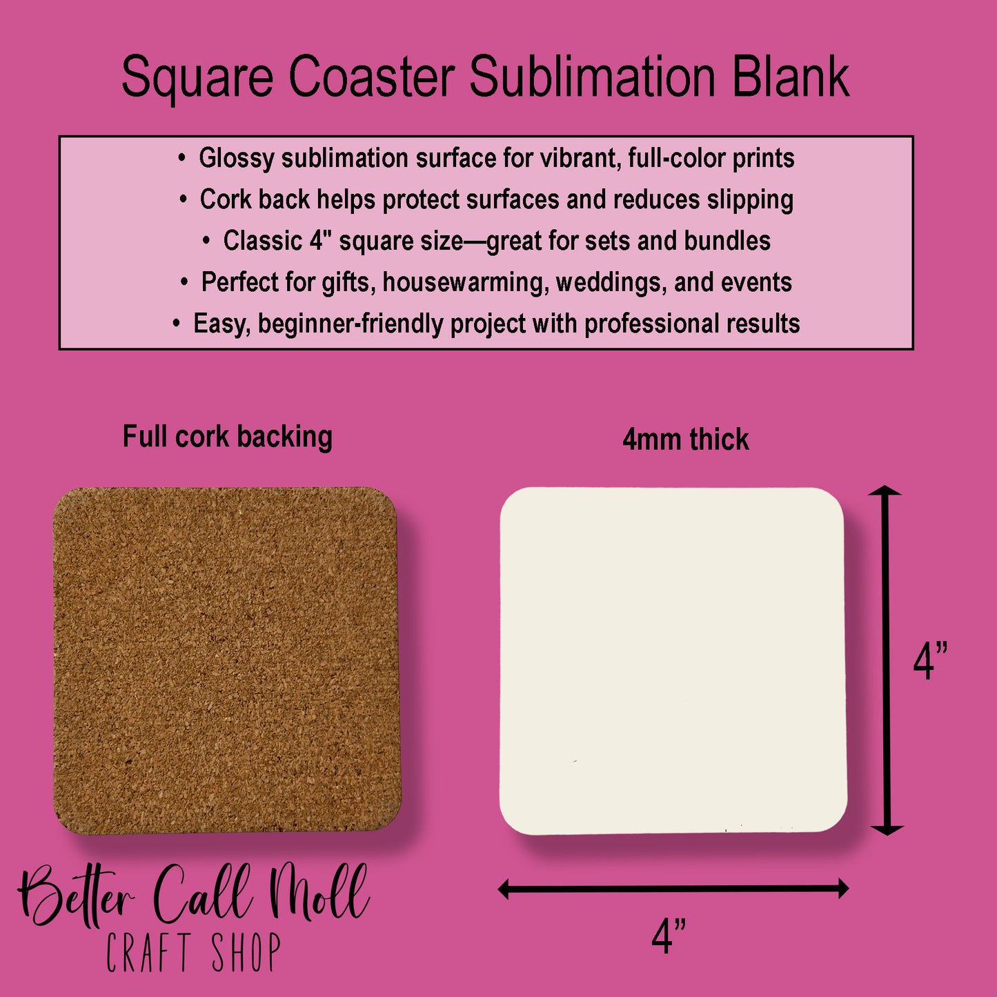 Set of 2 Square MDF Coaster Sublimation Blanks