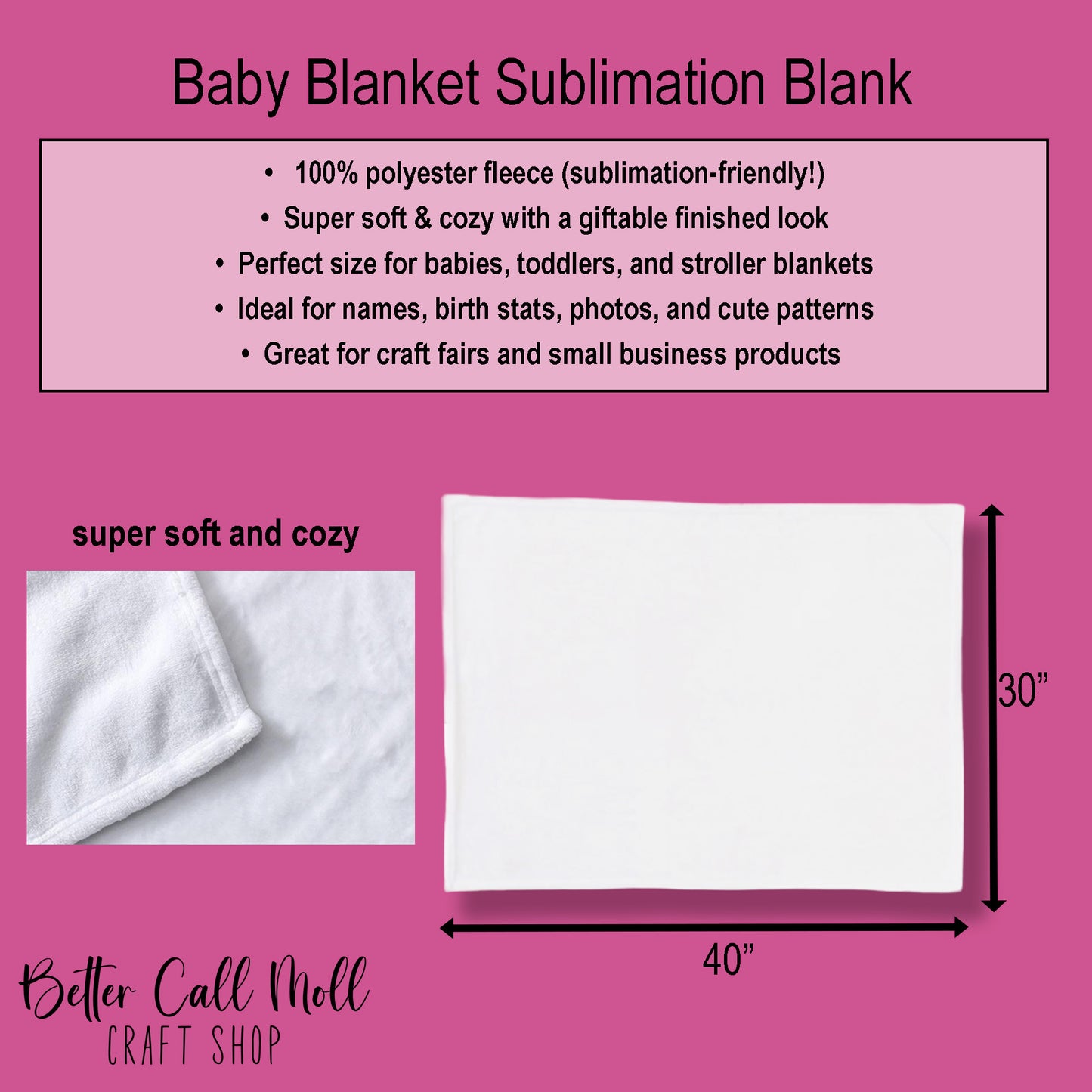 Sublimation Blank Baby Blanket – Fleece Polyester 30” x 40” (Super Soft)